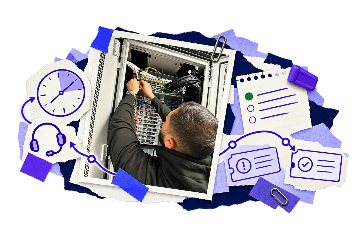 24/7 hosting support collage with a real engineer ready to help