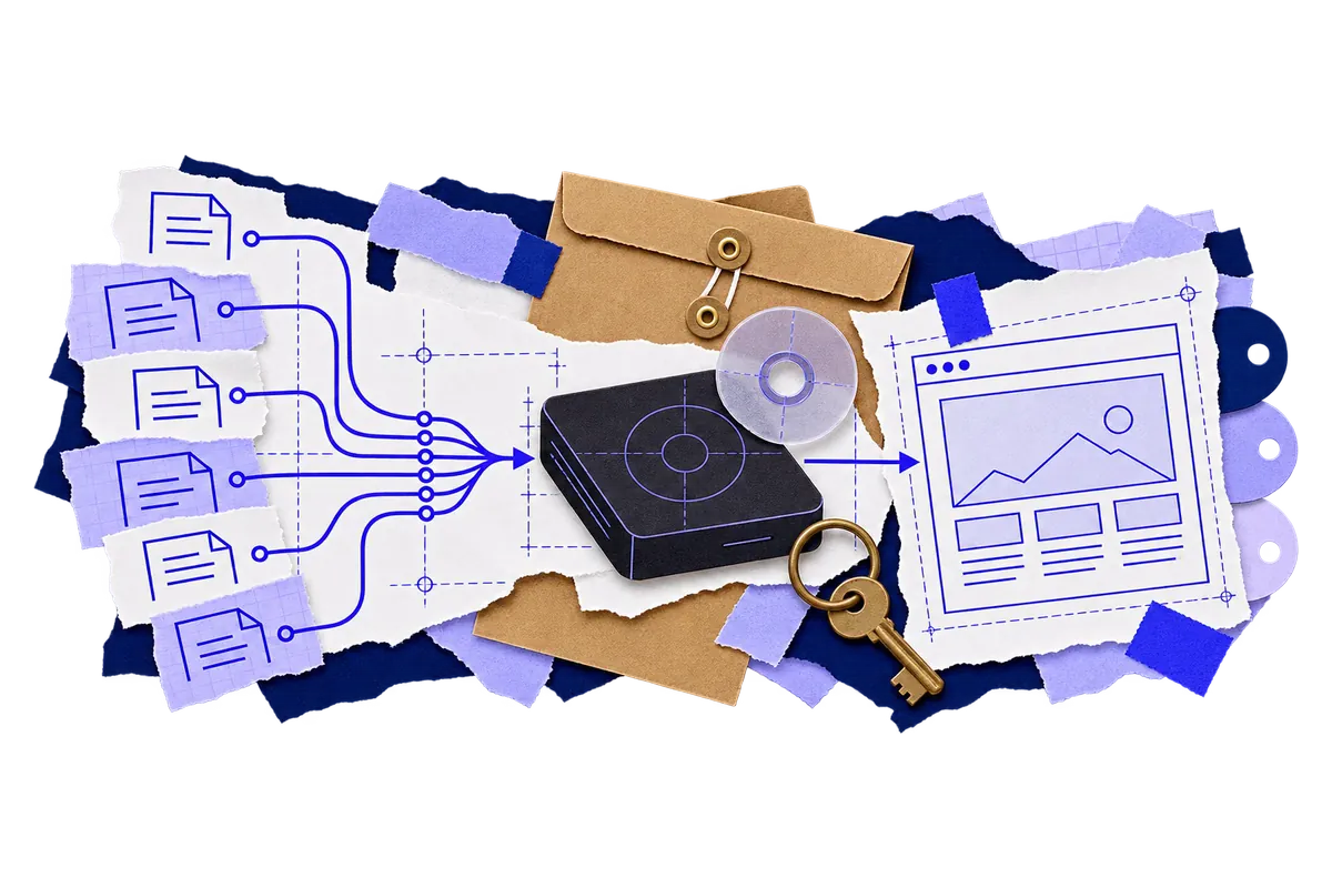 Daily website backups collage with stored copies of a site and a one-click restore
