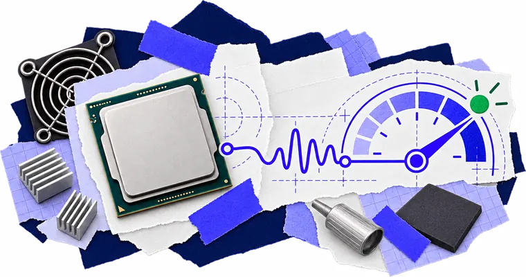 High-performance CPU wired to a speed gauge, showing fast and consistent web hosting performance