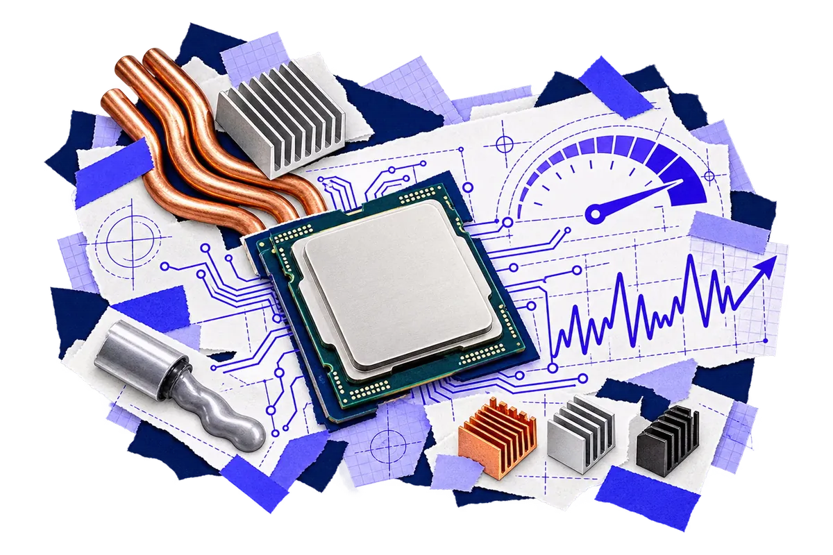 High-performance CPU with cooling and a speed gauge, keeping web hosting fast under load