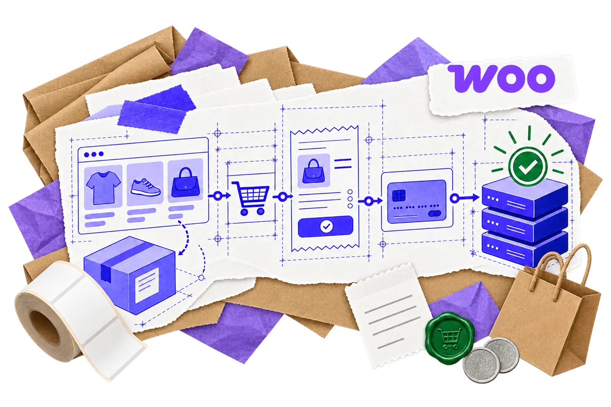WooCommerce hosting collage with an online shop and secure checkout